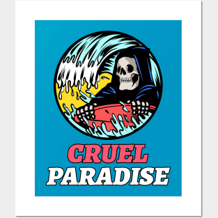 Surfer Surfing Cruel Paradise Grim Reaper Deadly Waves Posters and Art